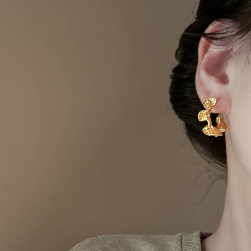 Gold Swirl Statement Earrings | Sculptural Leaf Drop Earrings