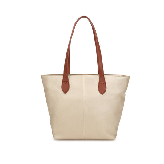 Gold Two-Tone Tote Bag | Large Everyday Shoulder Bag with Zip Closure - Ivy and Sol