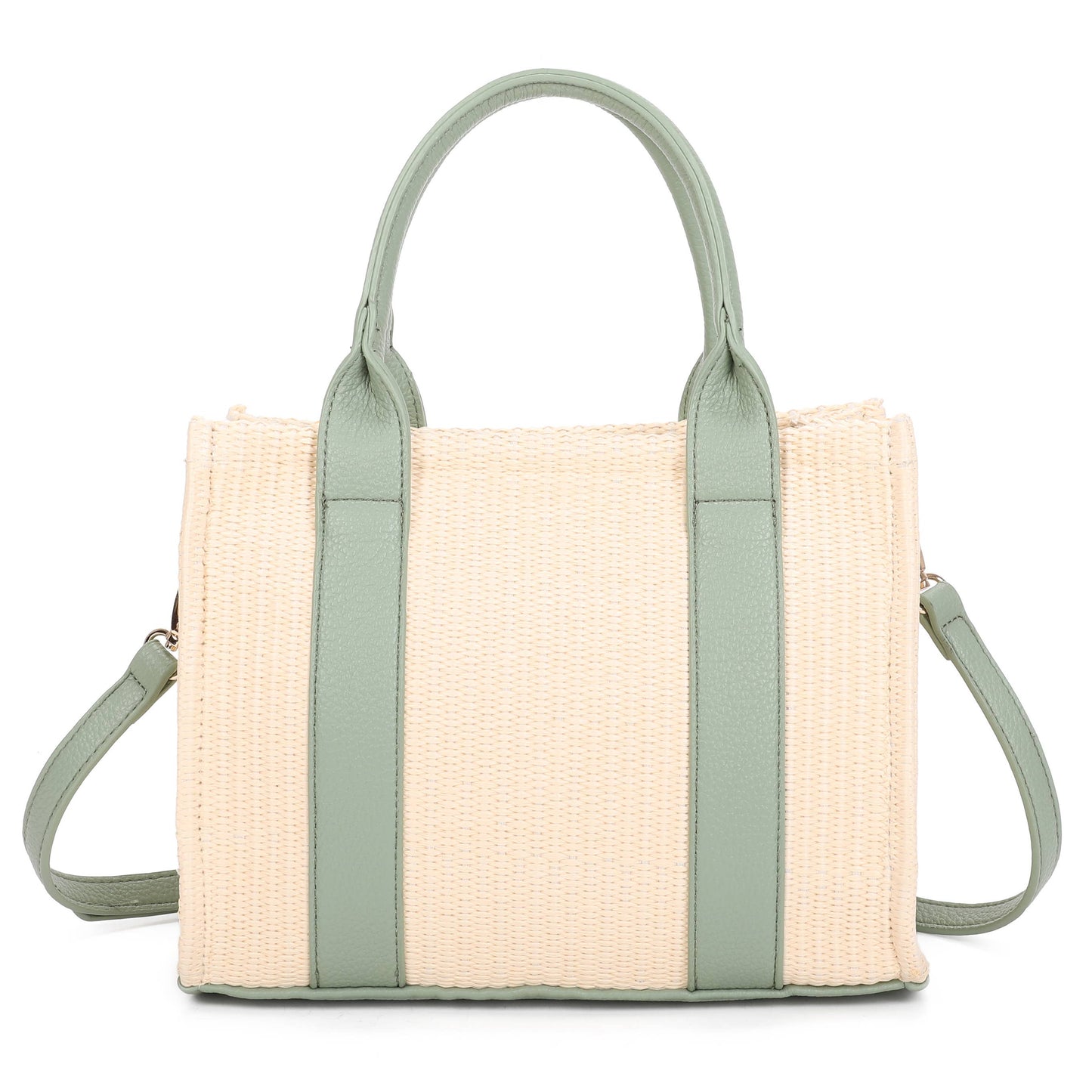 Green Straw Tote Bag | Summer Beach Shoulder Bag with Crossbody Strap