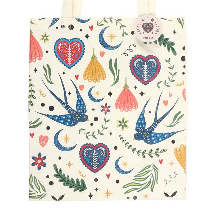 Midnight Bloom Floral Tote Bag | Folk Art Shopper & Everyday Bag