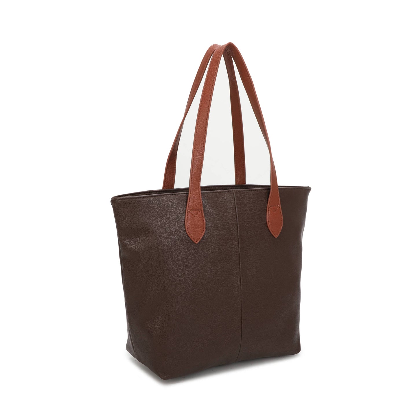 Brown Two-Tone Tote Bag | Large Everyday Shoulder Bag with Zip Closure