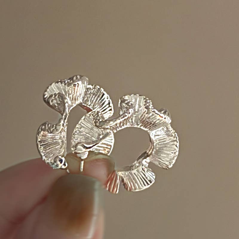 Silver Swirl Statement Earrings | Sculptural Leaf Drop Earrings