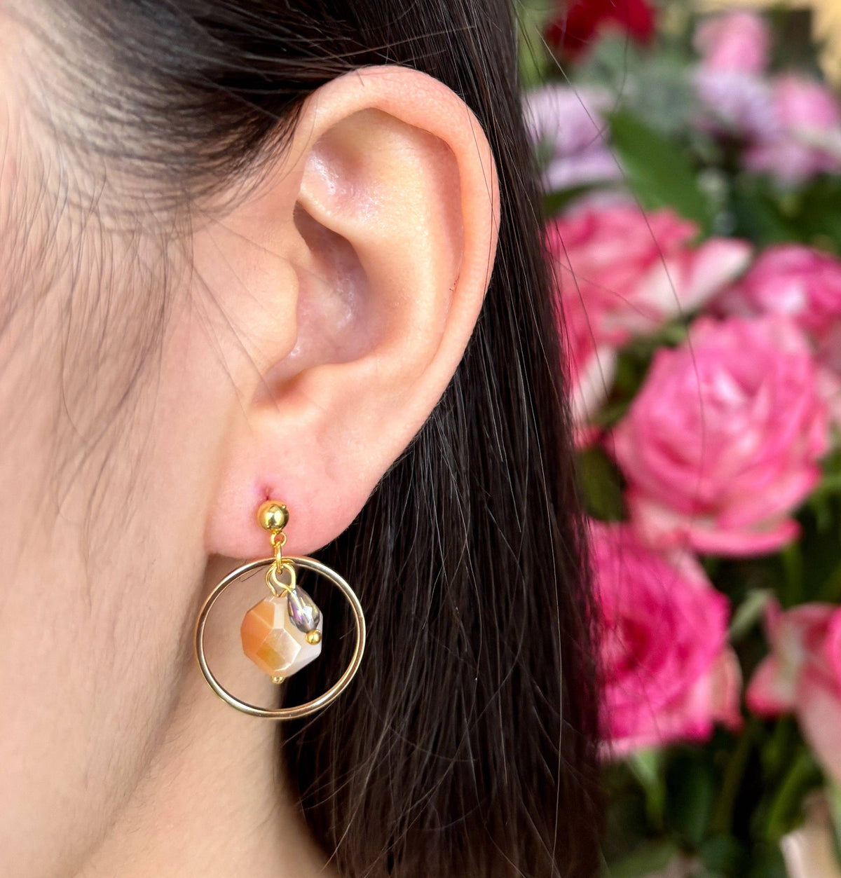 Amber Glow Crystal Drop Hoop Earrings 14ct