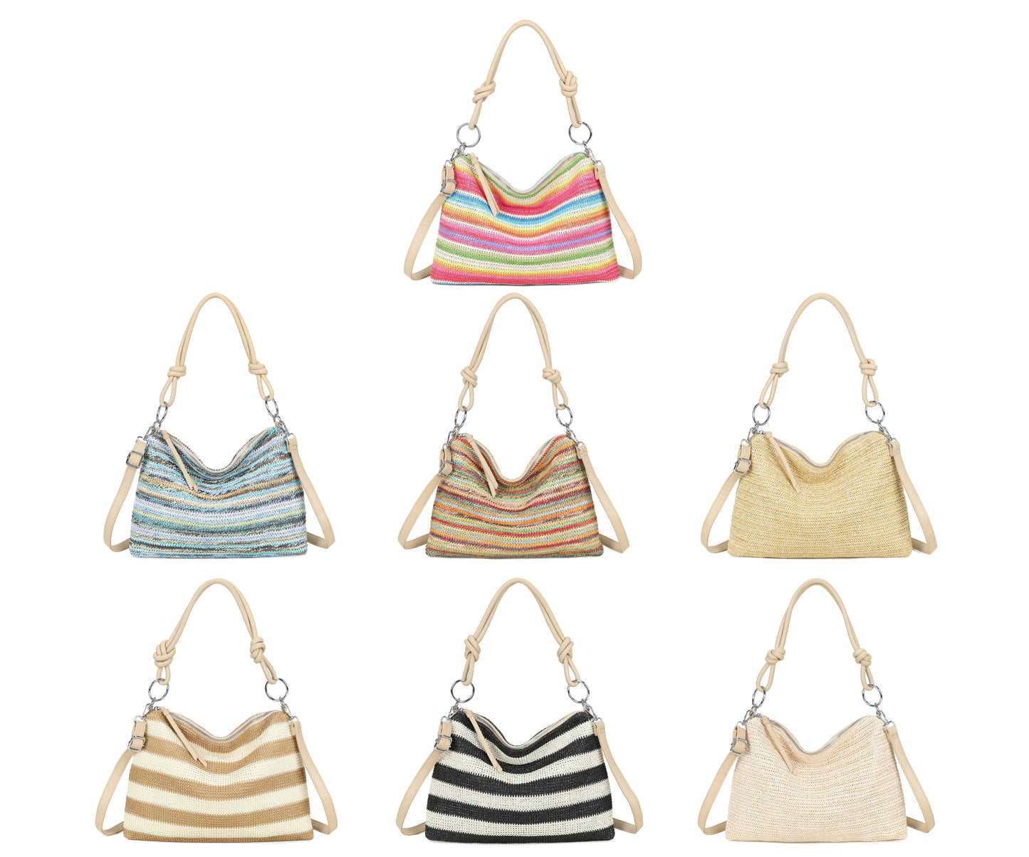 Light Rainbow Straw Stripe Shoulder Bag | Woven Crossbody & Shoulder Handbag