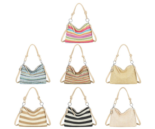 Light Rainbow Straw Stripe Shoulder Bag | Woven Crossbody & Shoulder Handbag - Ivy and Sol