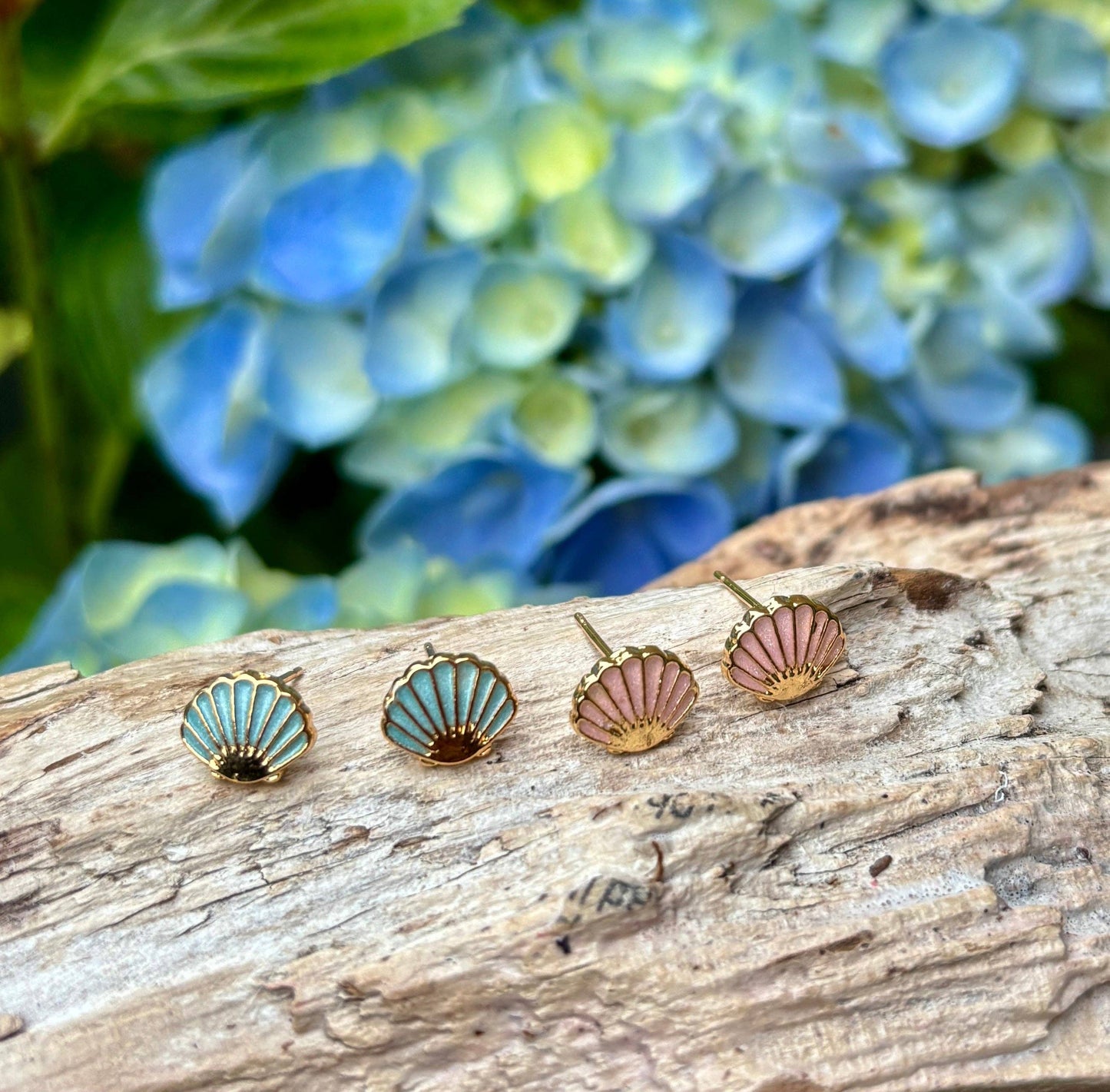 14ct Gold Plated Pastel Shell Stud Earrings – Blue | Coastal Stud Earrings