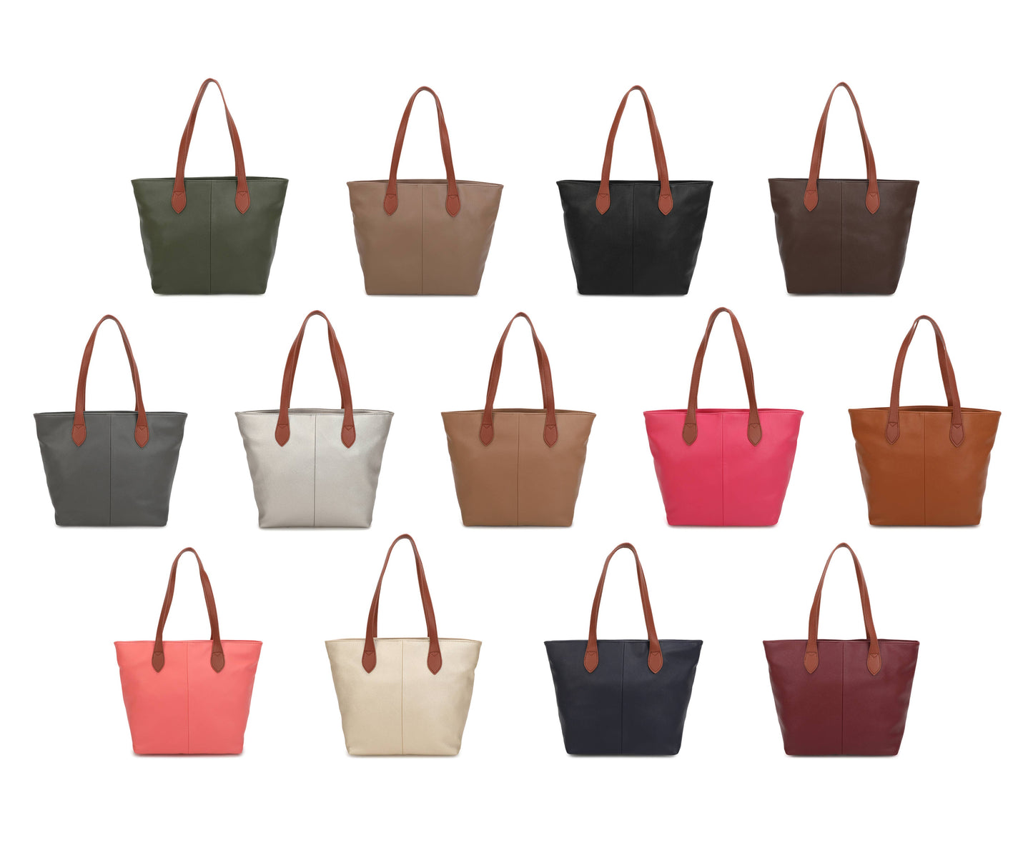 Brown Two-Tone Tote Bag | Large Everyday Shoulder Bag with Zip Closure