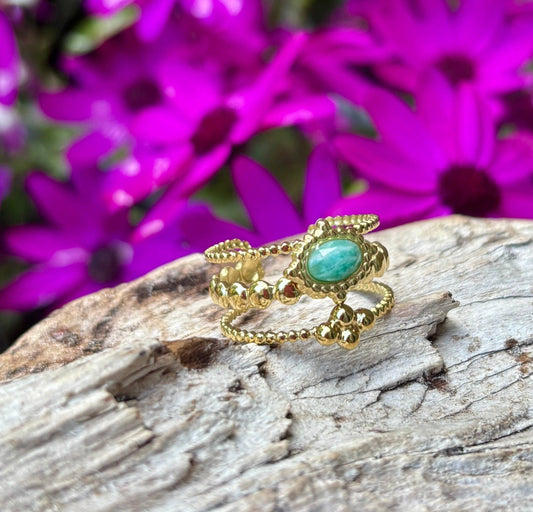 18ct Gold-Plated Faceted Amazonite Triple Band Ring