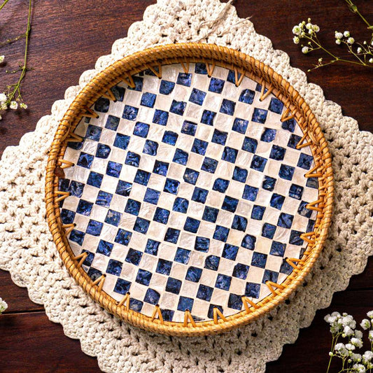 Rattan Serving Tray - Wicker Coffee Table Centerpiece Tray: 30cm / 12" / Drift