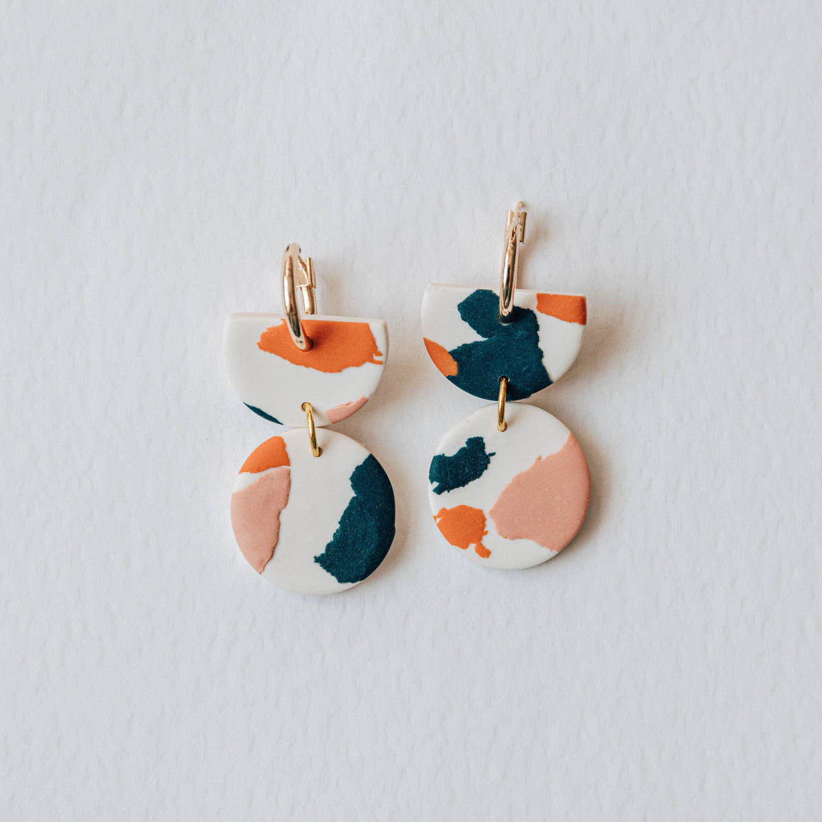 Stephanie Terrazzo Hoop Earrings – Deep Teal, Pink & Orange
