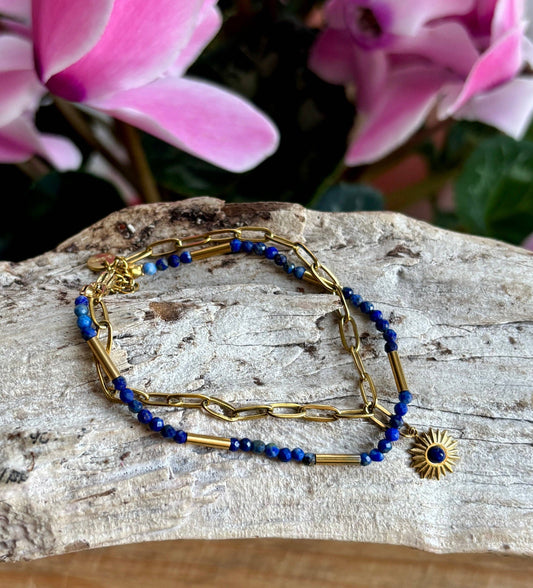 Lapis Lazuli Layered Chain Bracelet | 18ct