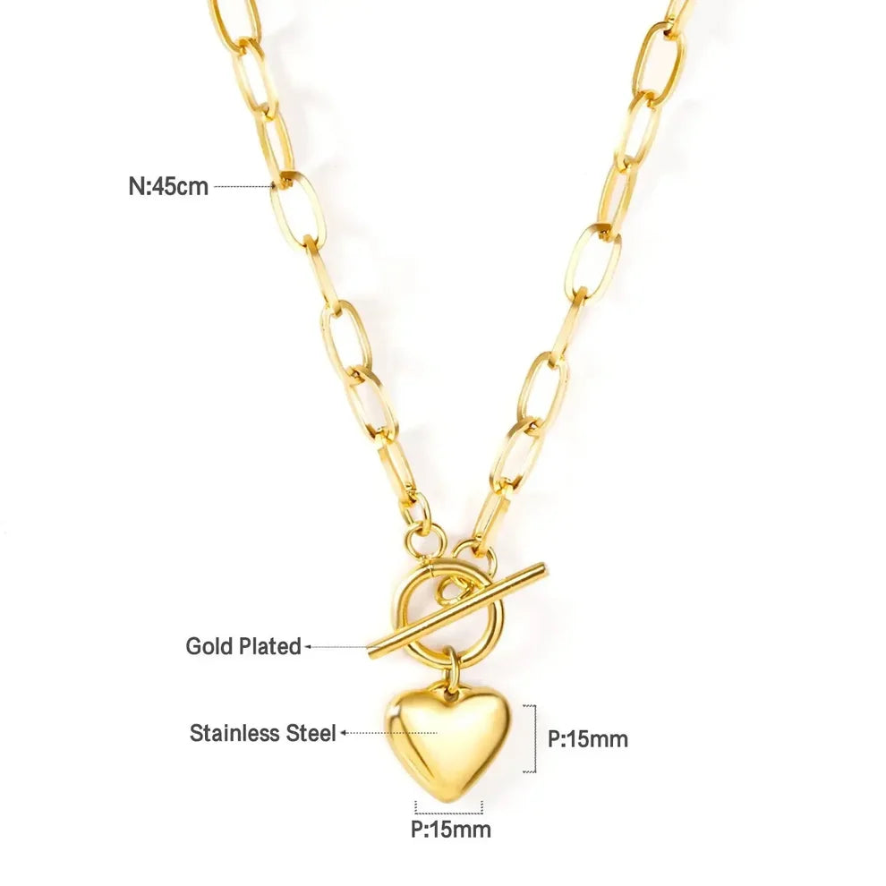 Amour Heart Link Chain Necklace – Gold