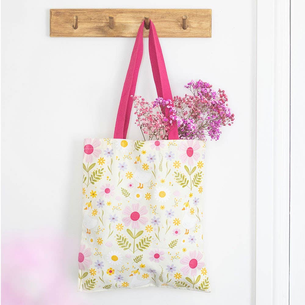 Daisy & Duck Print Tote Bag | Floral Reusable Shopping & Everyday Bag