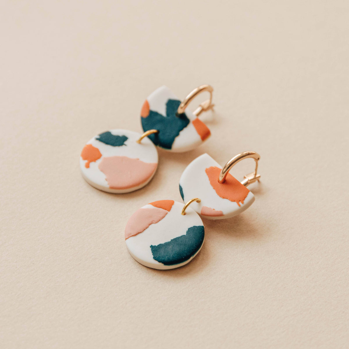 Stephanie Terrazzo Hoop Earrings – Deep Teal, Pink & Orange