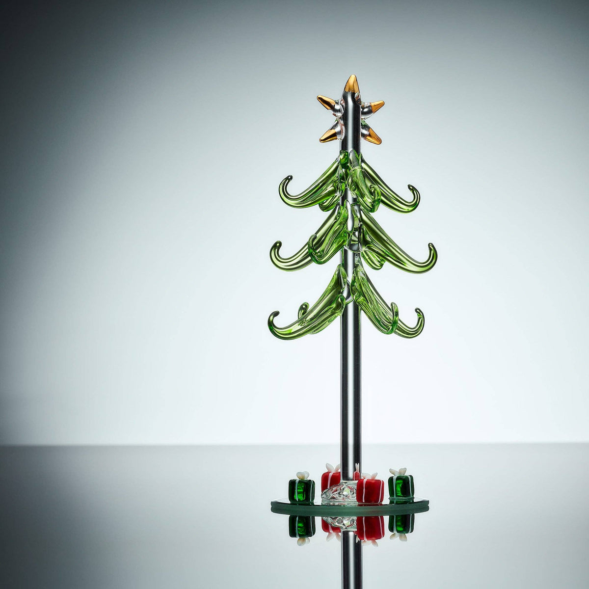 Handcrafted Glass Christmas Tree with 12 Hanging Ornaments – 20cm