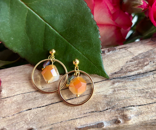 Amber Glow Crystal Drop Hoop Earrings 14ct