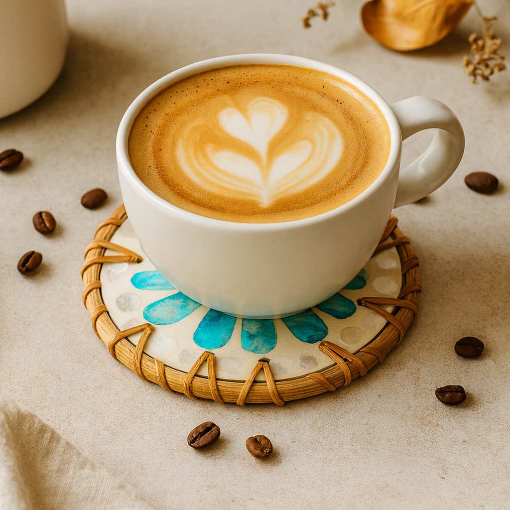 Rattan Ripple | Set of 6 Drink Coasters with Holder