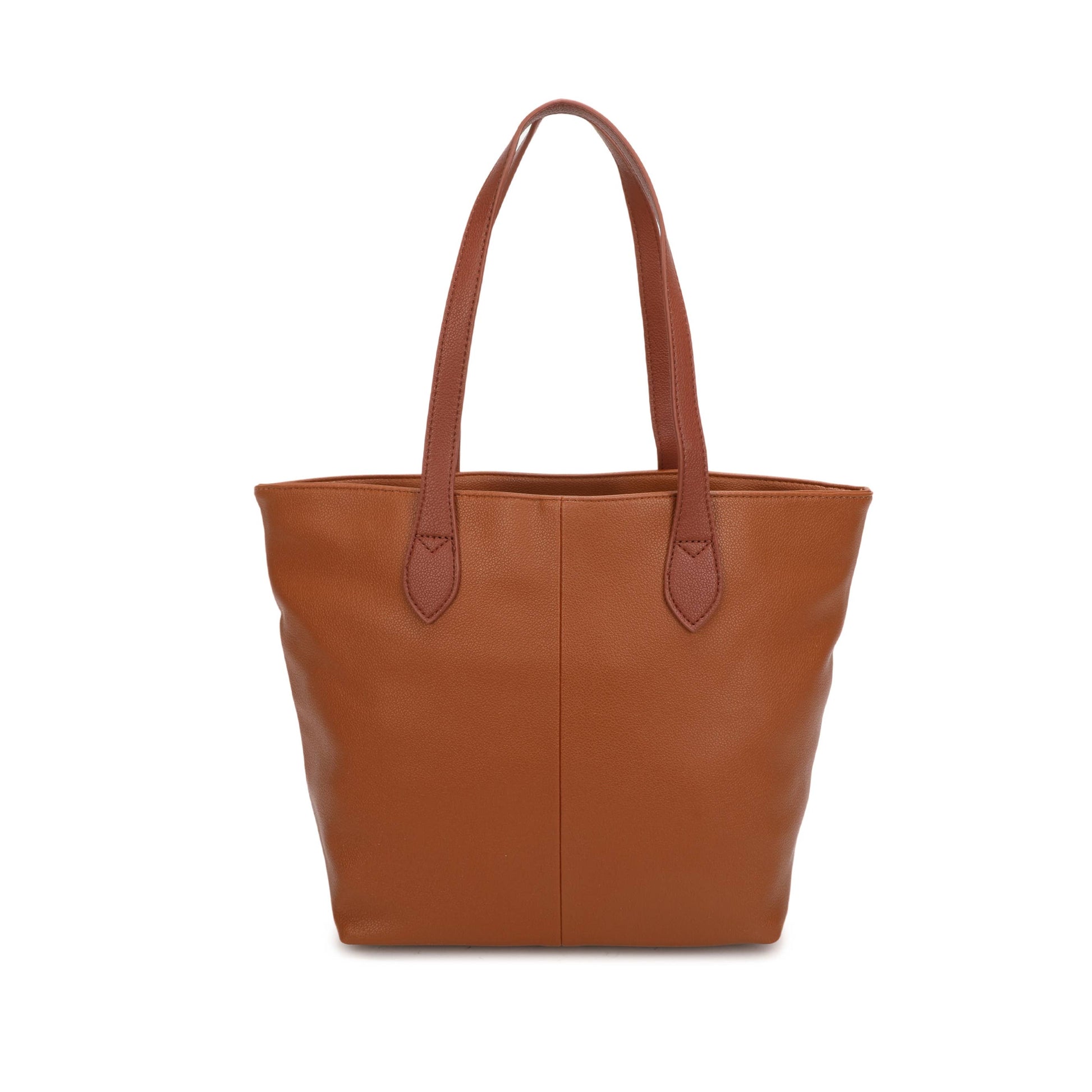 Brown leather tote bag on a white background