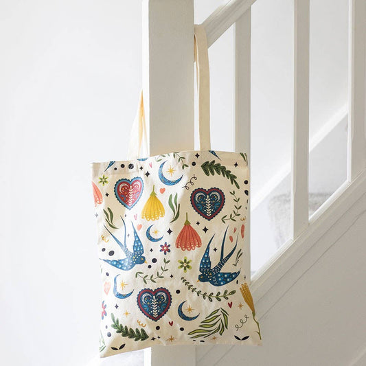 Midnight Bloom Floral Tote Bag | Folk Art Shopper & Everyday Bag