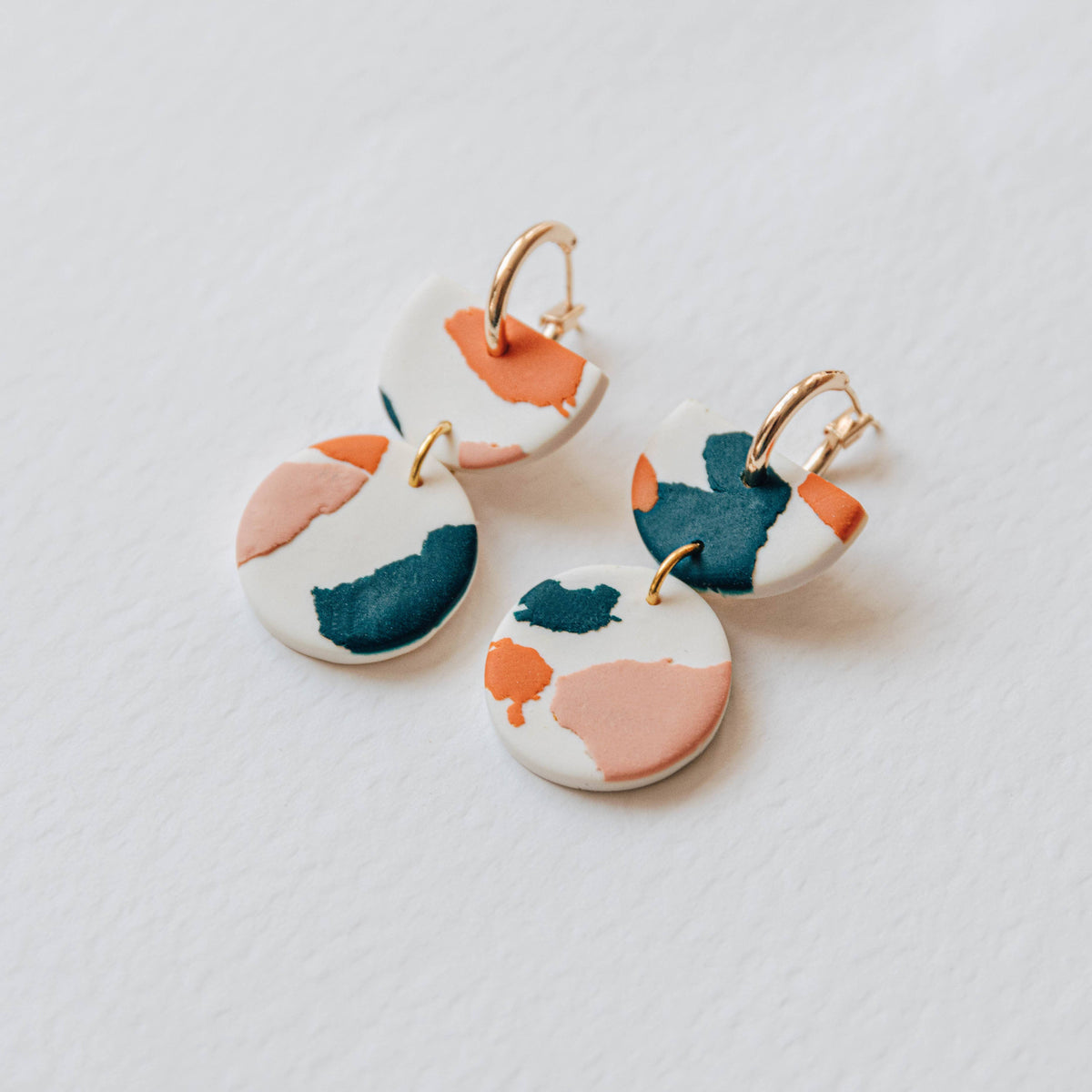 Stephanie Terrazzo Hoop Earrings – Deep Teal, Pink & Orange