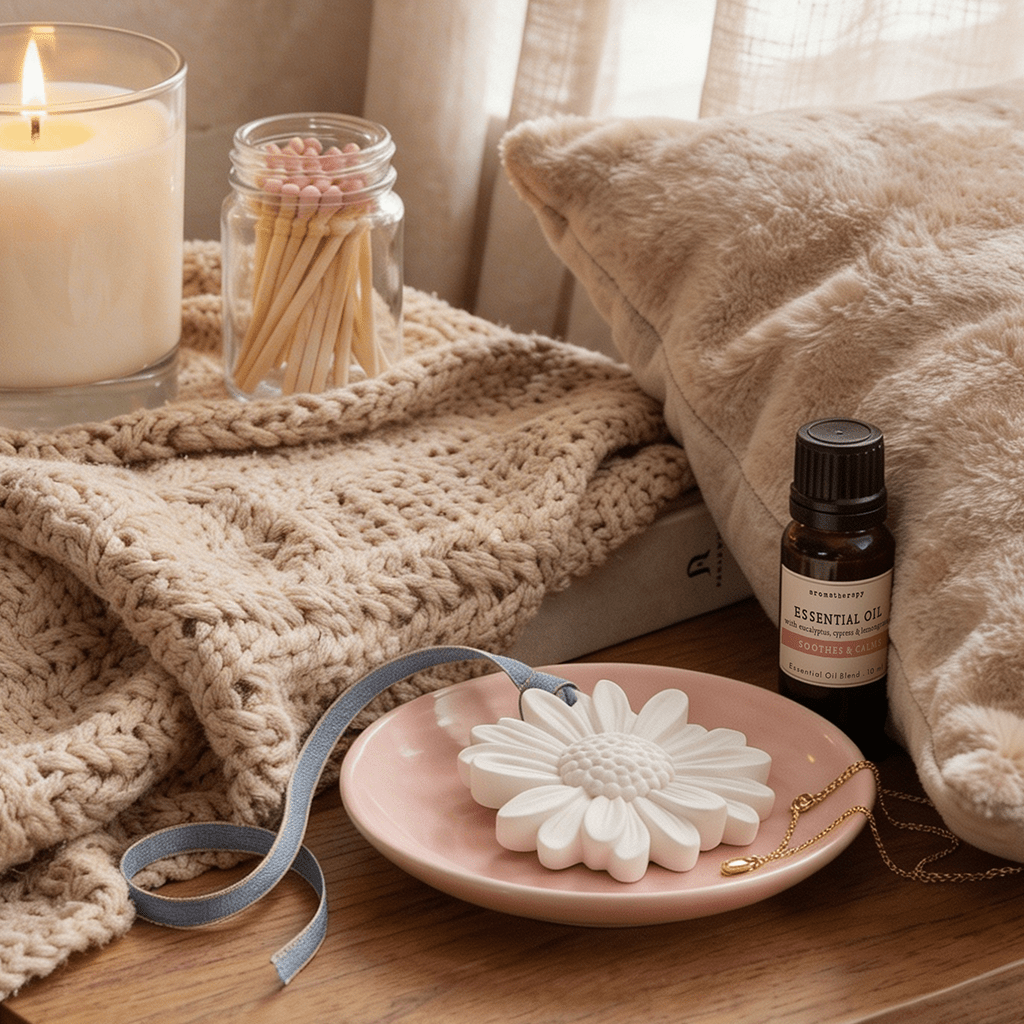 Soothing Essential Oil with Ceramic Daisy Diffuser - Ivy and Sol