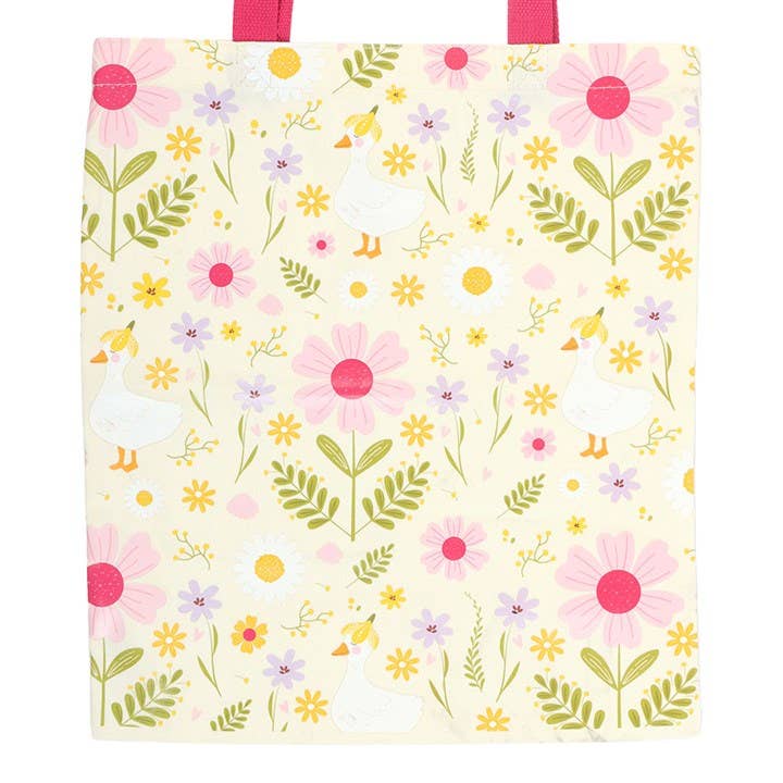 Daisy & Duck Print Tote Bag | Floral Reusable Shopping & Everyday Bag