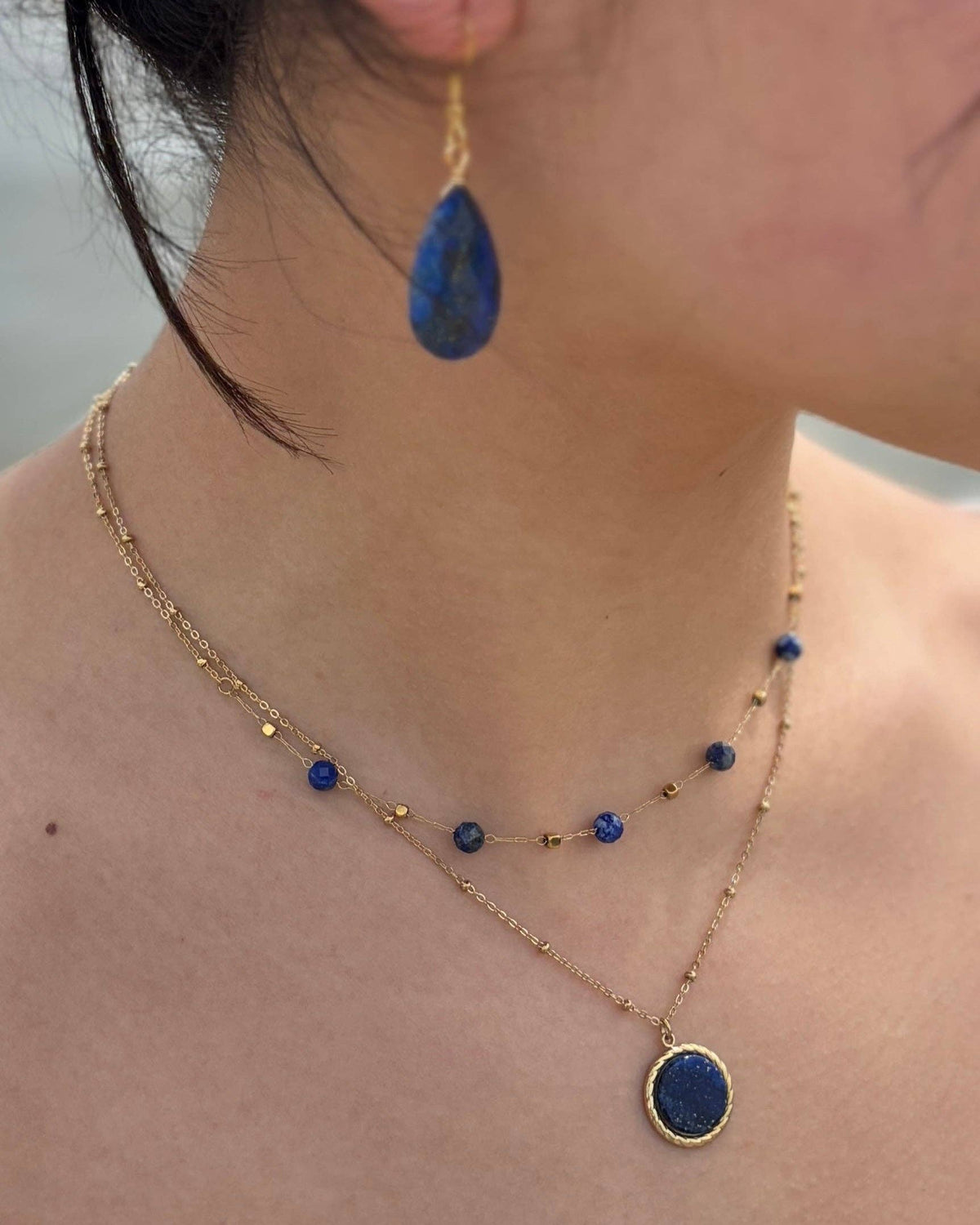 18ct Gold-Plated Lapis Lazuli Layered Necklace Set