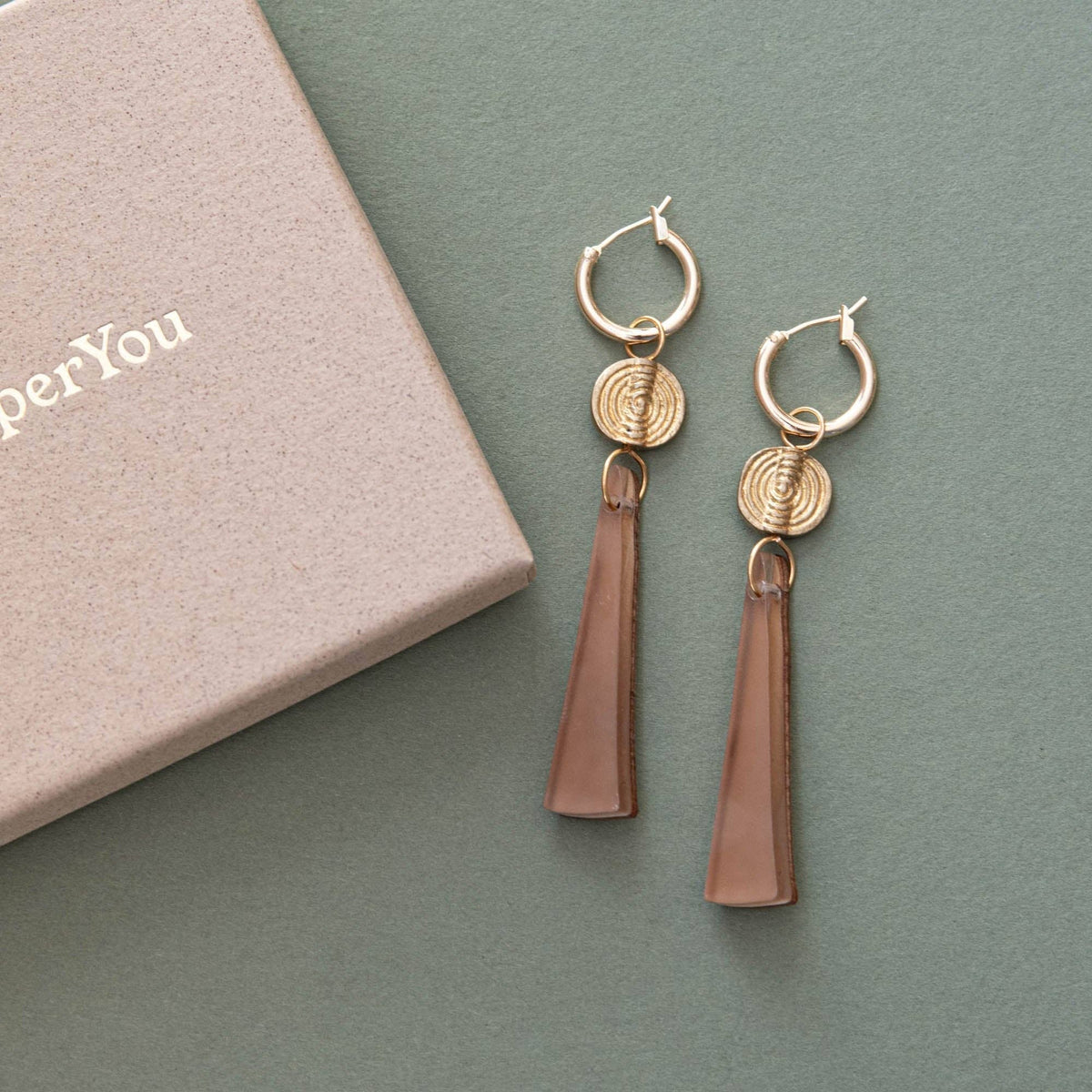 Power Drop Hoop Earrings – Moss Green