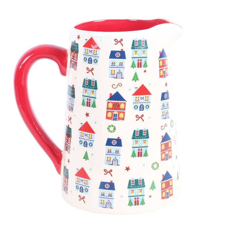 Christmas Street Print Ceramic Flower Vase Jug - Ivy and Sol