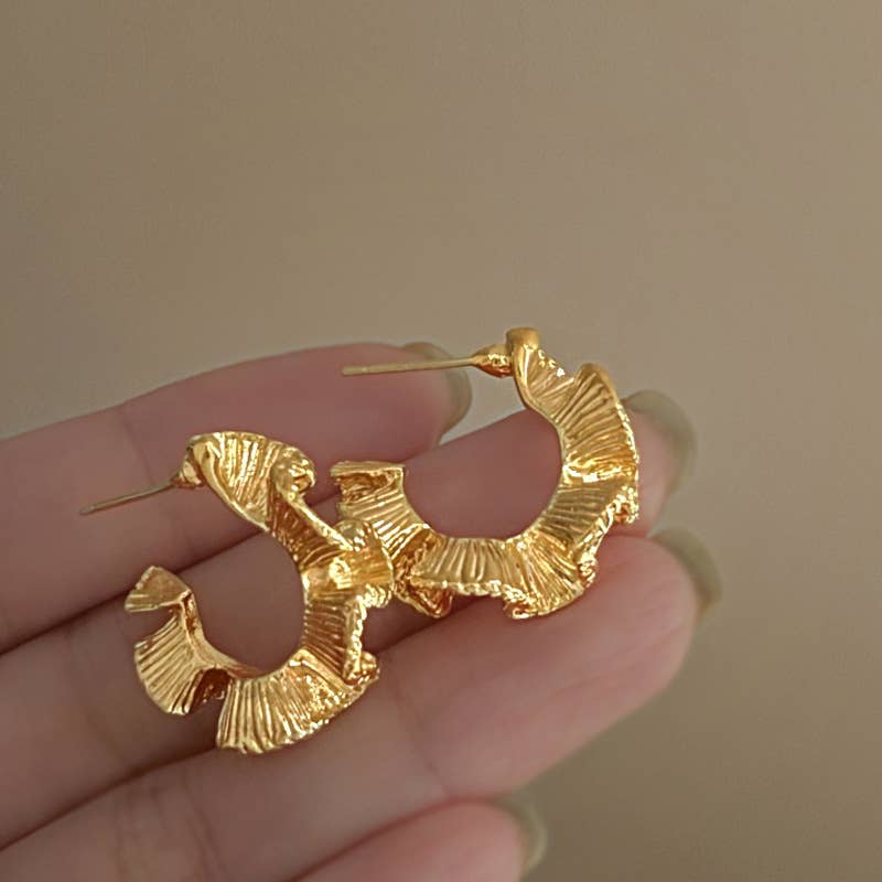 Gold Swirl Statement Earrings | Sculptural Leaf Drop Earrings