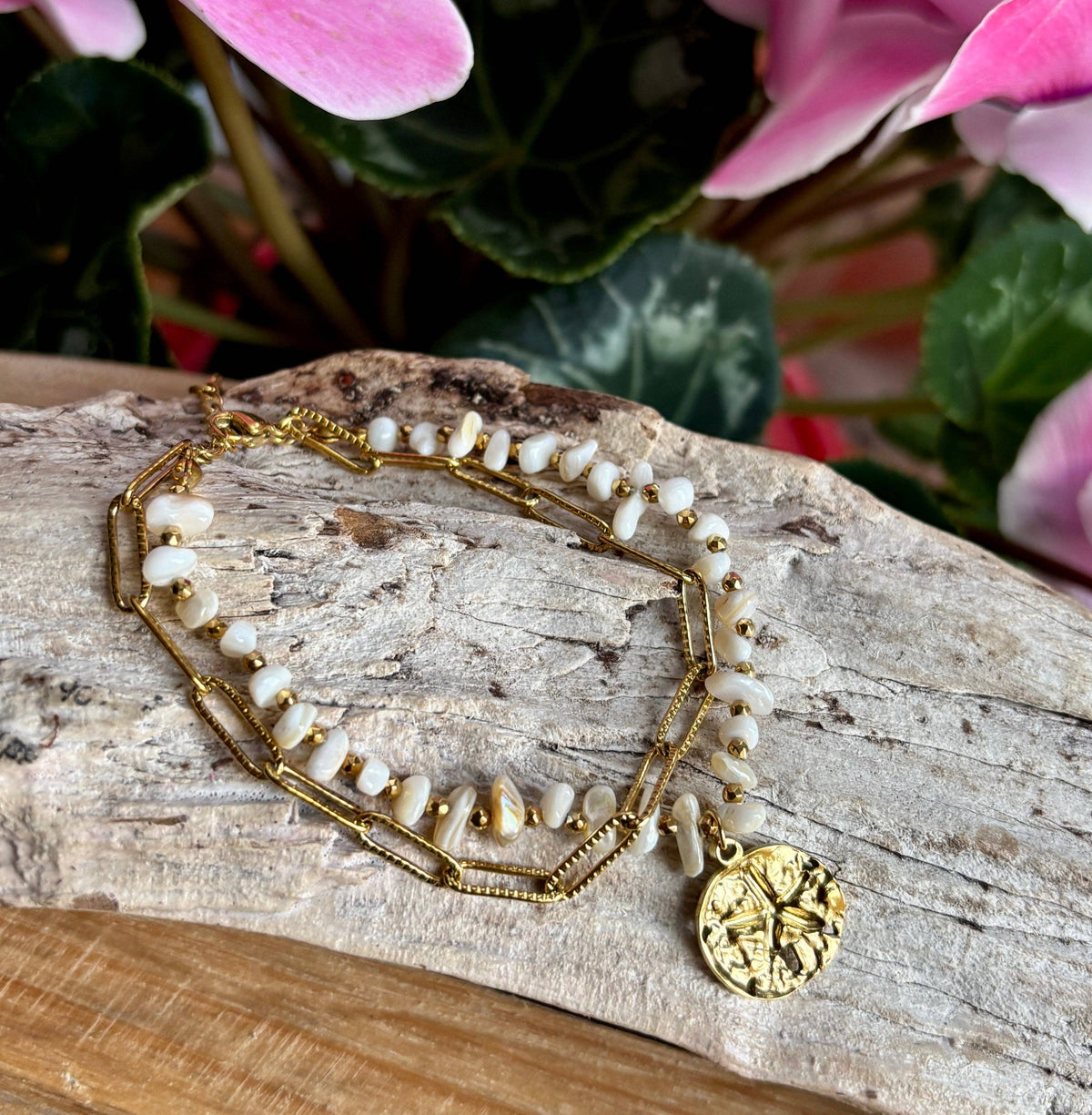 Coastal Shell Layered Chain Bracelet