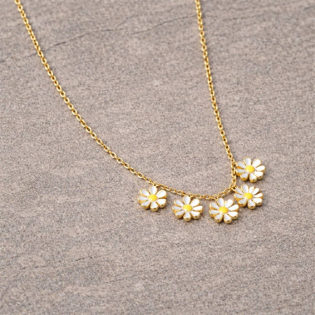 Blue Enamel Flower Necklace | Waterproof Gold Plated Floral Necklace