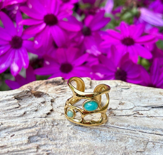 18ct Gold-Plated Amazonite Cage Adjustable Ring