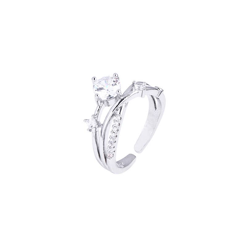 Gold Cosmic Crystal Open Ring | Adjustable Sterling Silver Ring