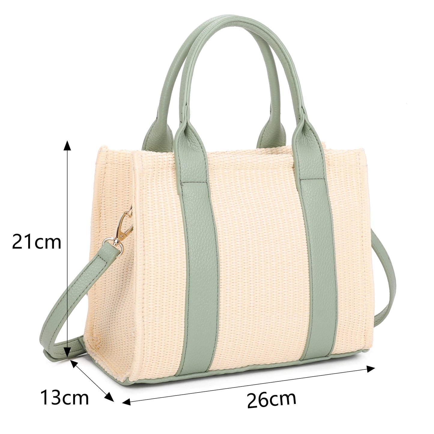 Green Straw Tote Bag | Summer Beach Shoulder Bag with Crossbody Strap