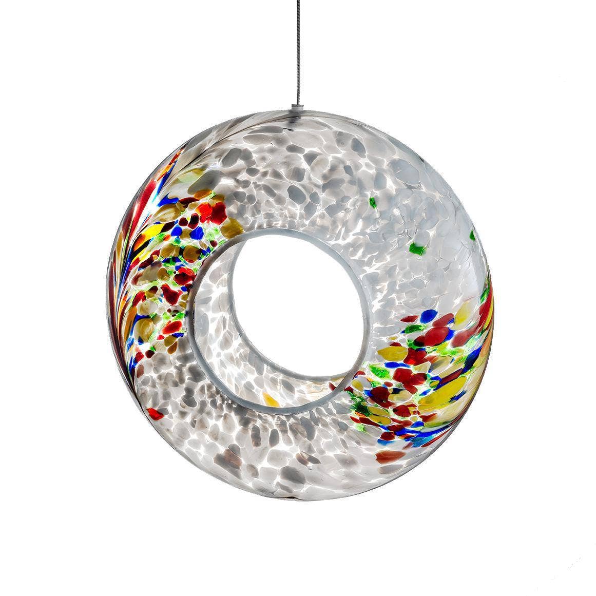 Hand-Blown Glass Hanging Bird Feeder – White