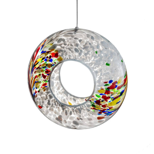 Hand-Blown Glass Hanging Bird Feeder – White