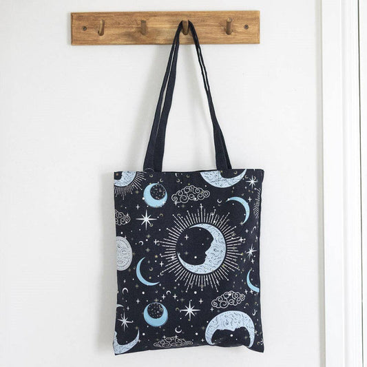 Blue Moon Print Tote Bag | Celestial Everyday Shopping Bag