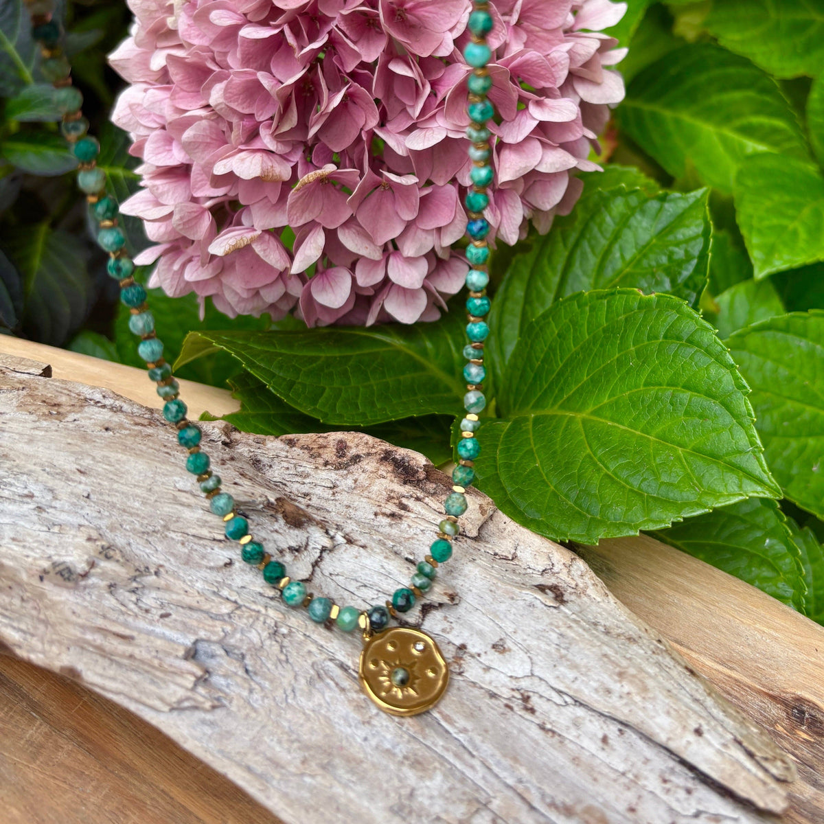18ct Gold Plated African Turquoise Beaded Necklace