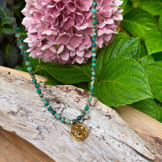 18ct Gold Plated African Turquoise Beaded Necklace