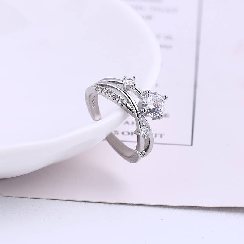 Gold Cosmic Crystal Open Ring | Adjustable Sterling Silver Ring
