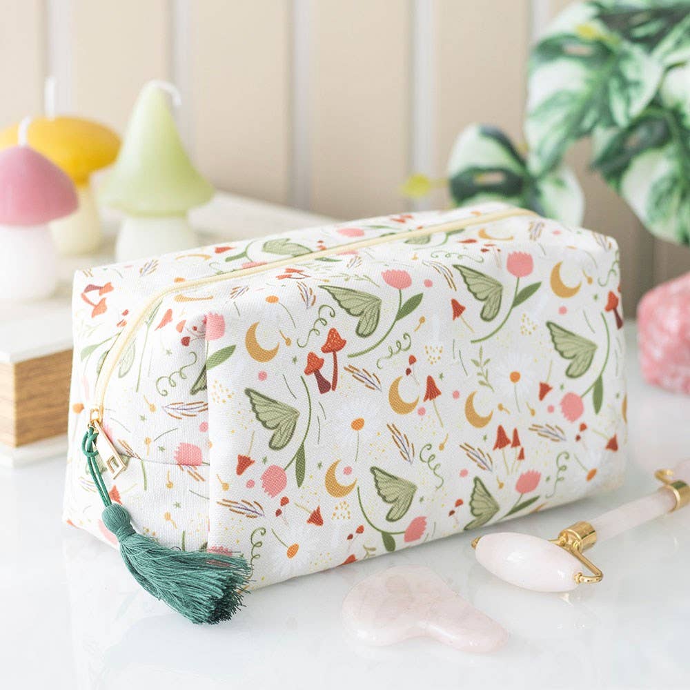Pencil case with floral pattern on a white surface