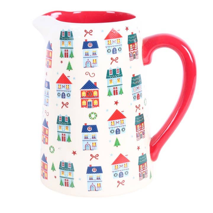 Christmas Street Print Ceramic Flower Vase Jug - Ivy and Sol