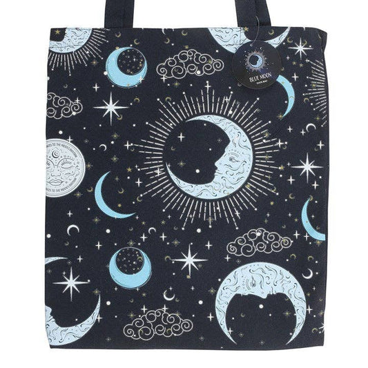 Blue Moon Print Tote Bag | Celestial Everyday Shopping Bag