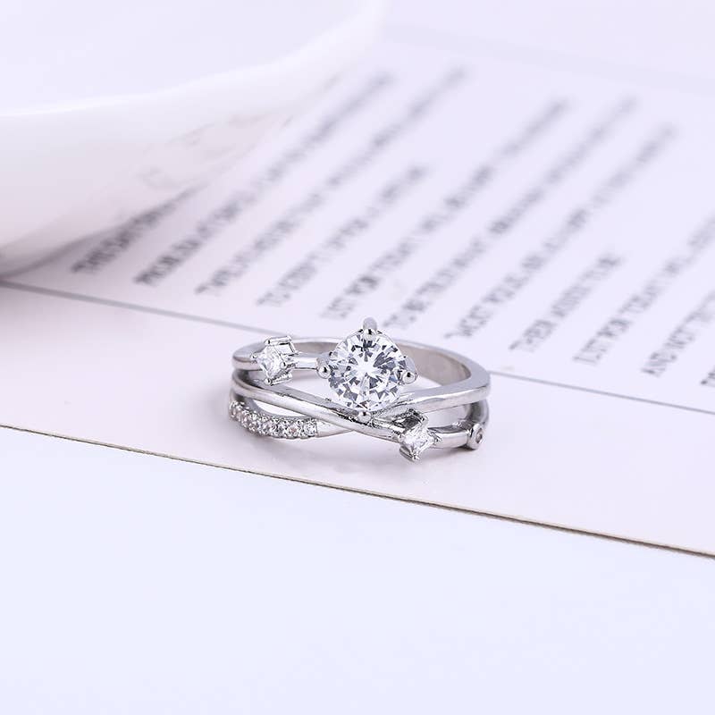 Gold Cosmic Crystal Open Ring | Adjustable Sterling Silver Ring