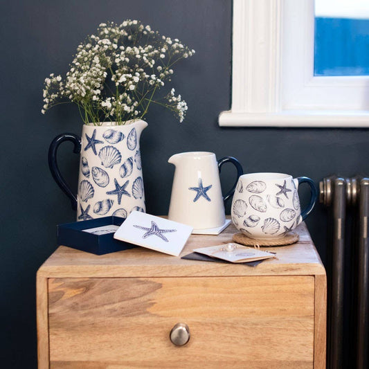 Coastal Seashell Ceramic Jug Vase | Nautical Flower Vase