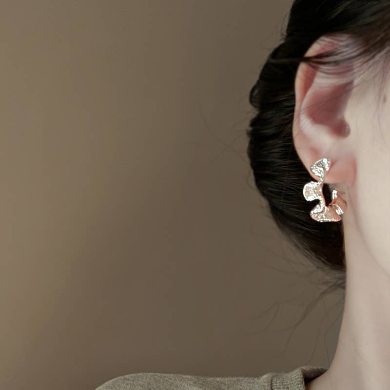 Silver Swirl Statement Earrings | Sculptural Leaf Drop Earrings