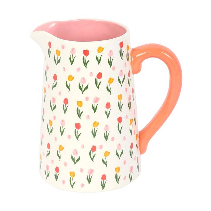 Tulip Print Ceramic Flower Jug Vase | Floral Decorative Vase