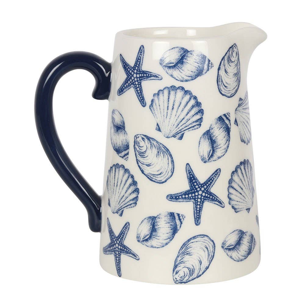 Coastal Seashell Ceramic Jug Vase | Nautical Flower Vase