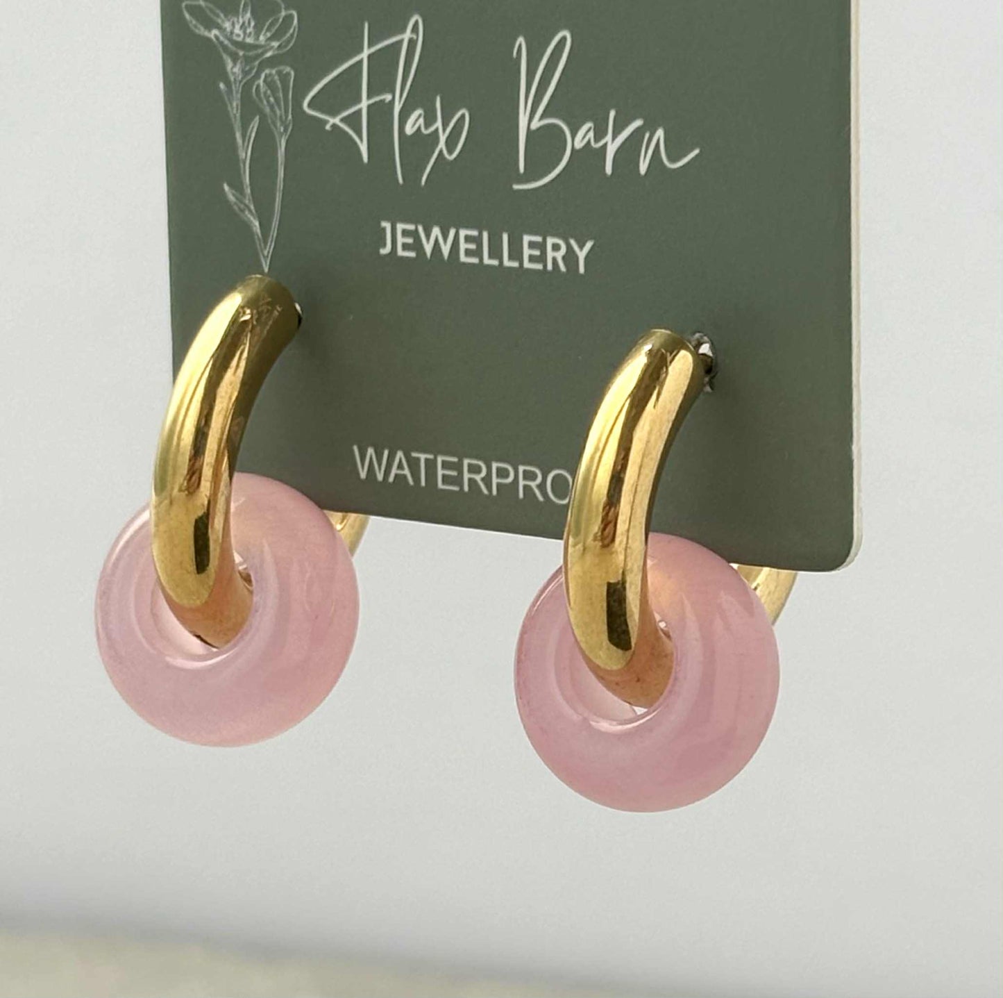 Pink Stone Circle Huggie Earrings